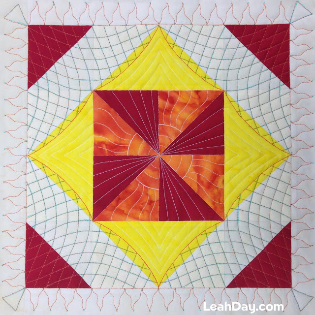 Learn how to machine quilt a Flaming Pinwheel Block with Leah Day